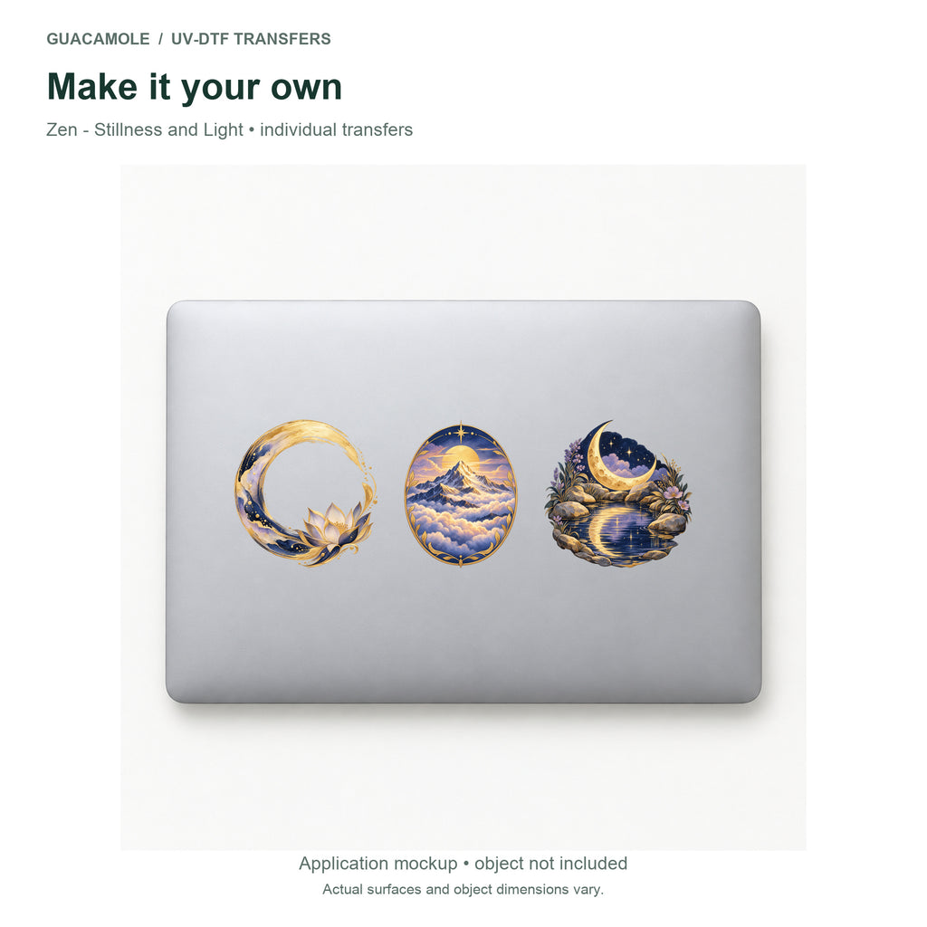 Zen - Stillness and Light — Three designs on a laptop
