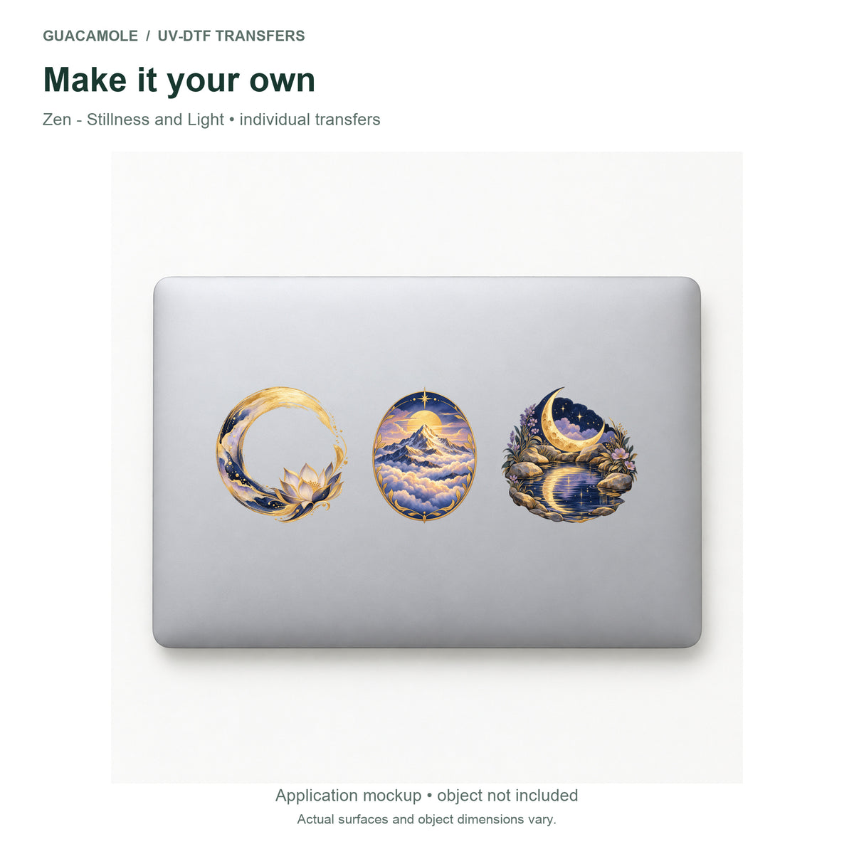 Zen - Stillness and Light — Three designs on a laptop