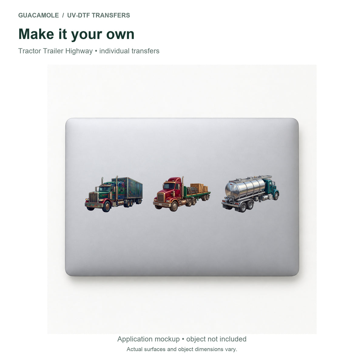 Tractor Trailer Highway — Three designs on a laptop