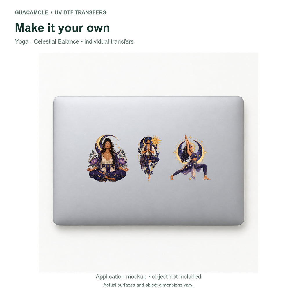 Yoga - Celestial Balance — Three designs on a laptop