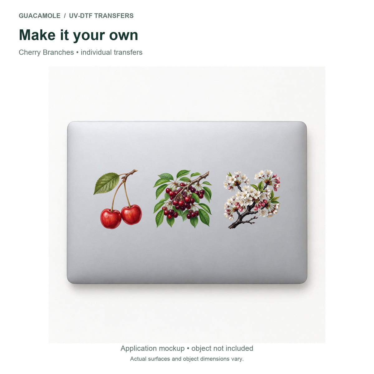Cherry Branches — Three designs on a laptop