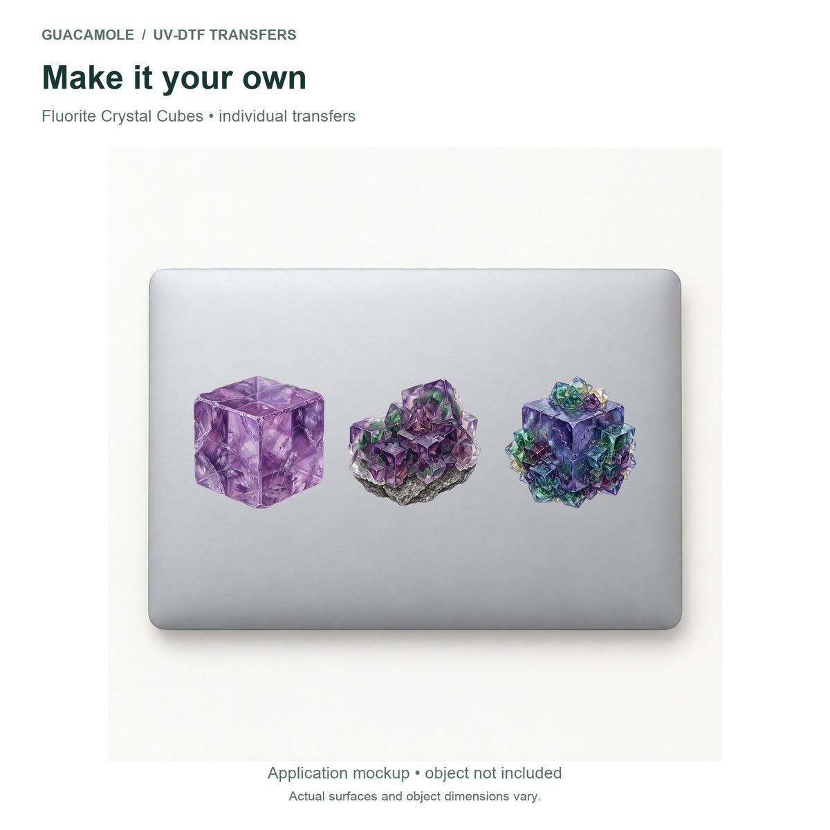 Fluorite Crystal Cubes — Three designs on a laptop