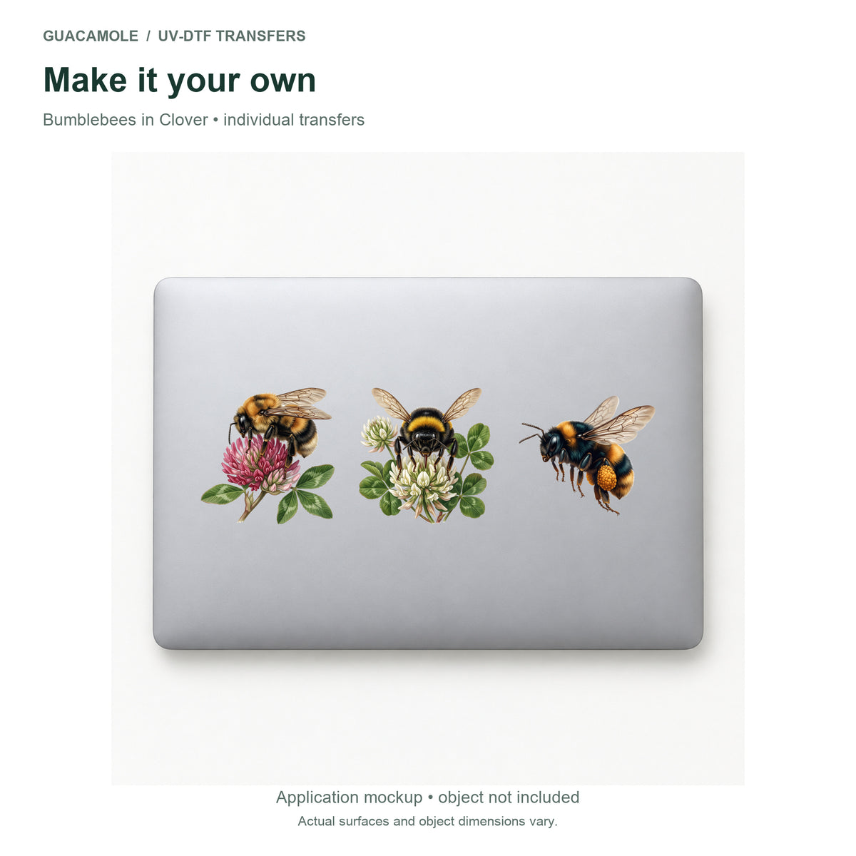 Bumblebees in Clover — Three designs on a laptop