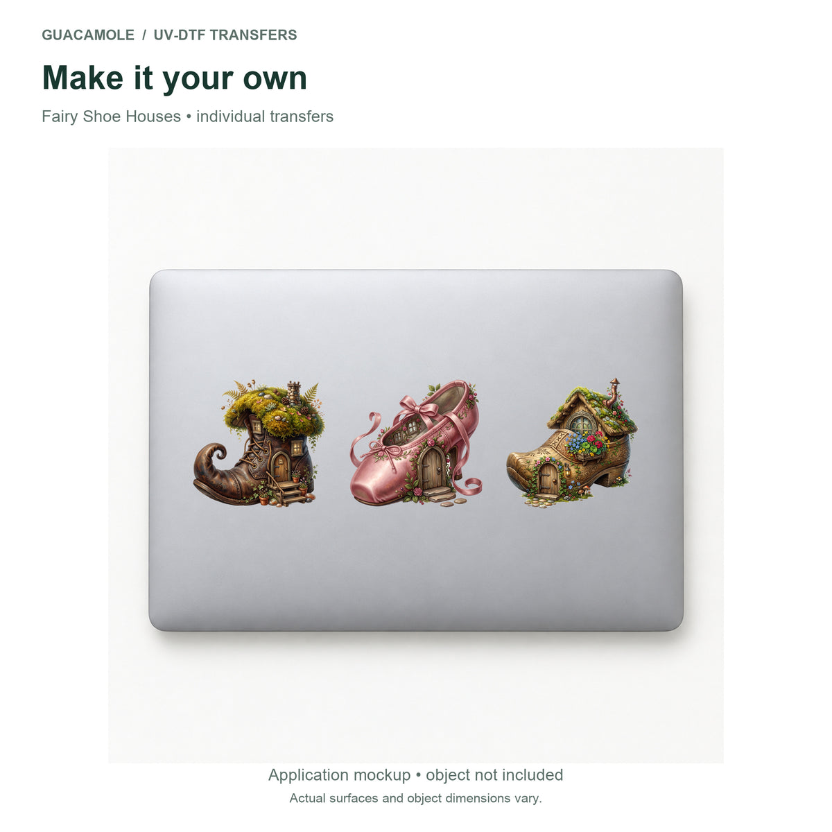 Fairy Shoe Houses — Three designs on a laptop