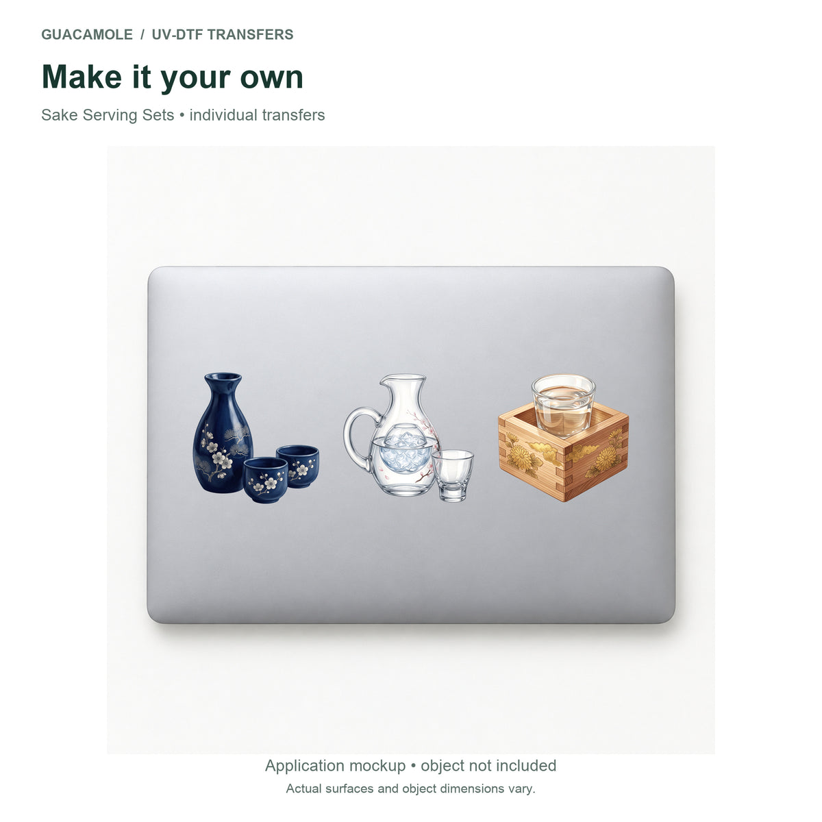 Sake Serving Sets — Three designs on a laptop