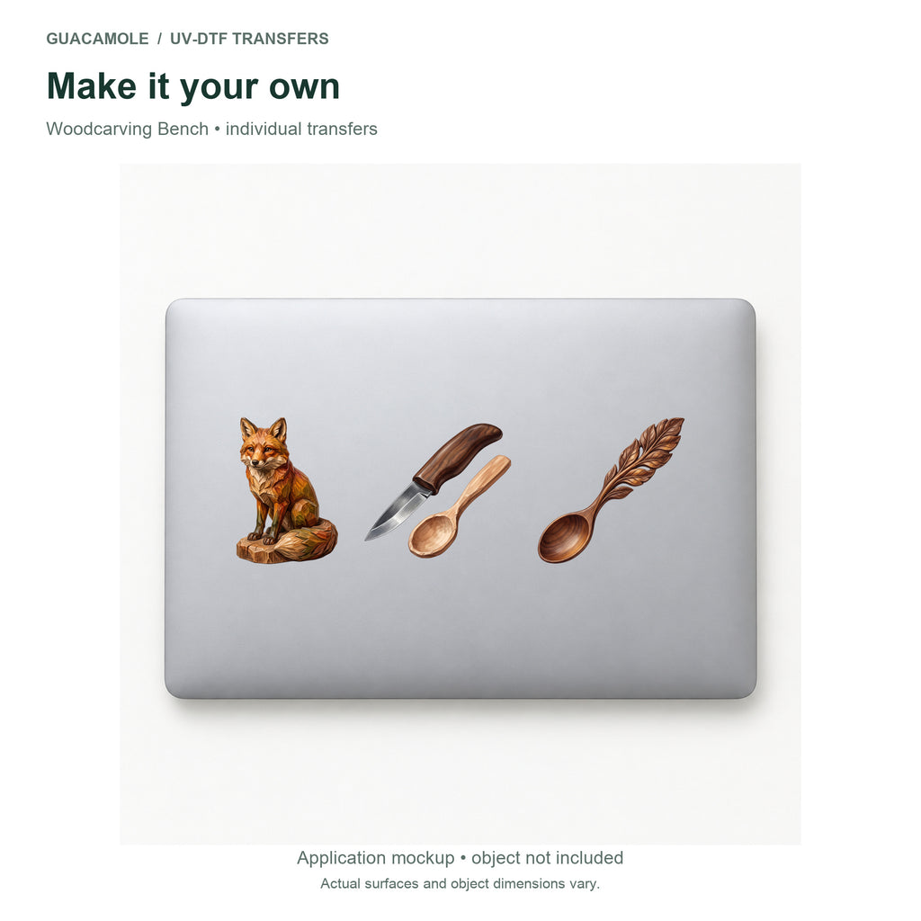 Woodcarving Bench — Three designs on a laptop