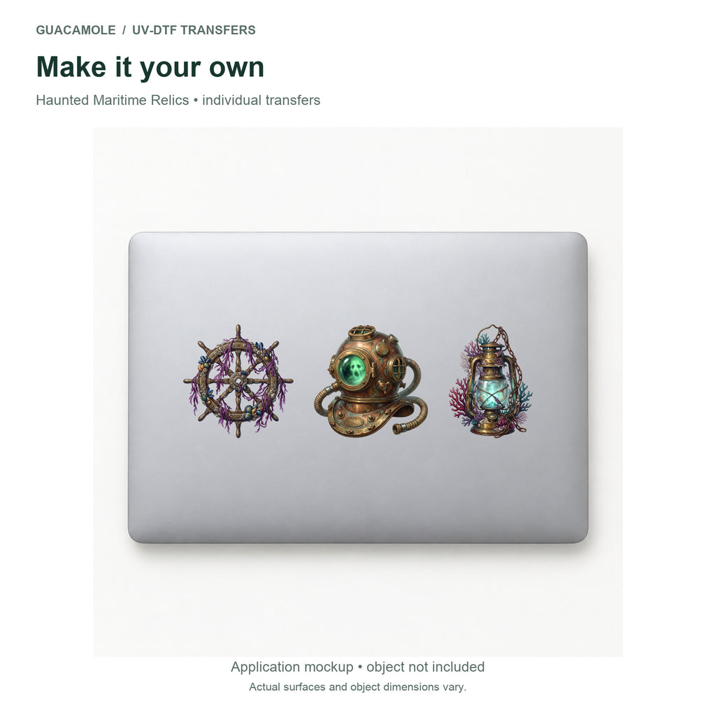Haunted Maritime Relics — Three designs on a laptop