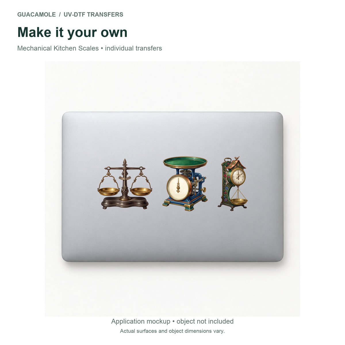 Mechanical Kitchen Scales — Three designs on a laptop