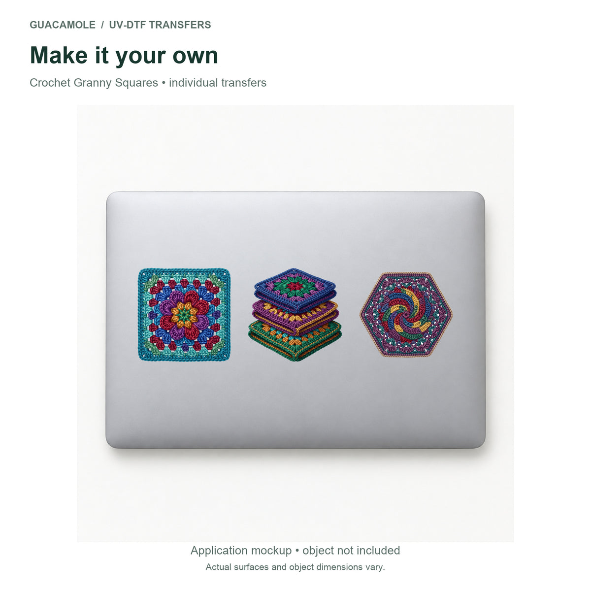 Crochet Granny Squares — Three designs on a laptop