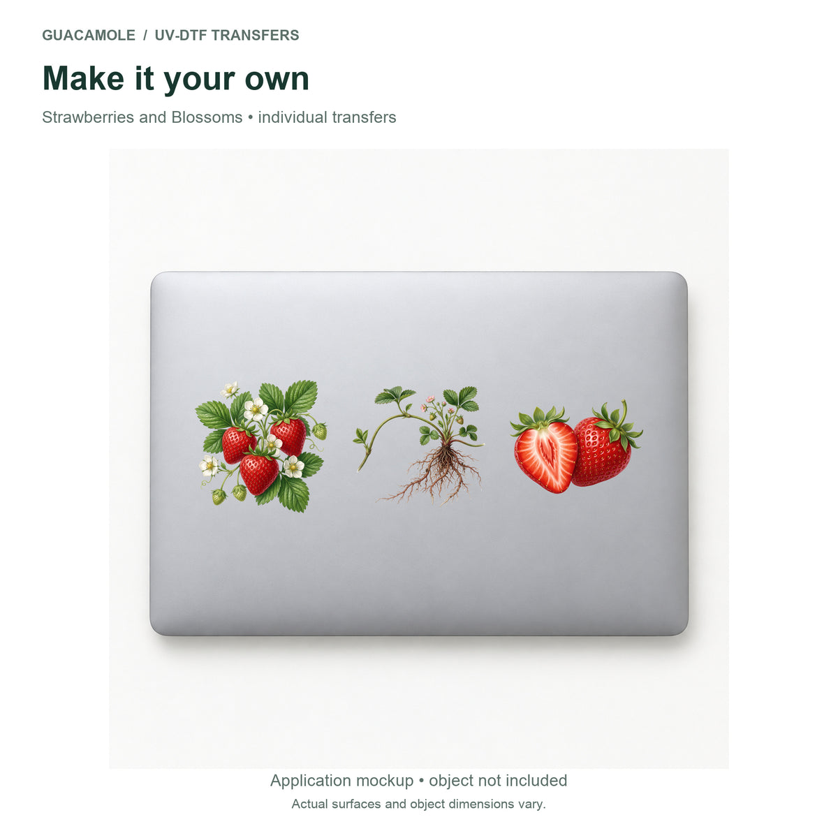 Strawberries and Blossoms — Three designs on a laptop