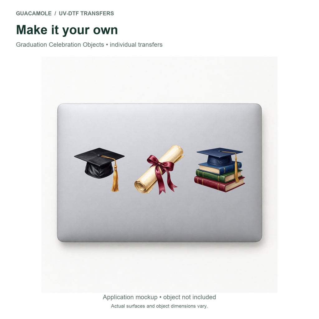 Graduation Celebration Objects — Three designs on a laptop
