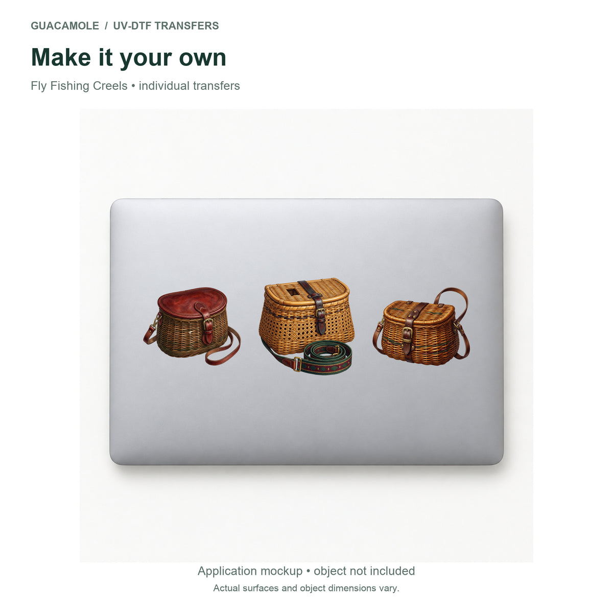 Fly Fishing Creels — Three designs on a laptop