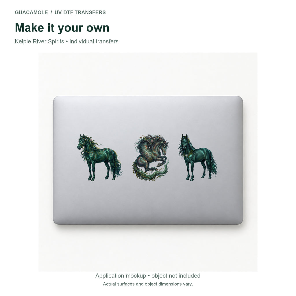 Kelpie River Spirits — Three designs on a laptop