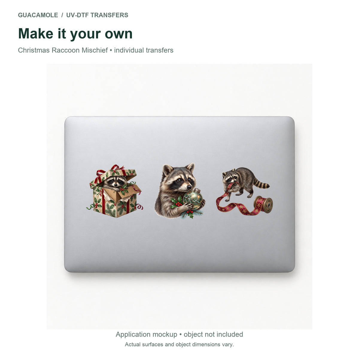 Christmas Raccoon Mischief — Three designs on a laptop
