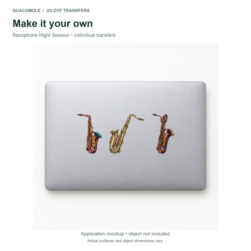 Saxophone Night Session — Three designs on a laptop