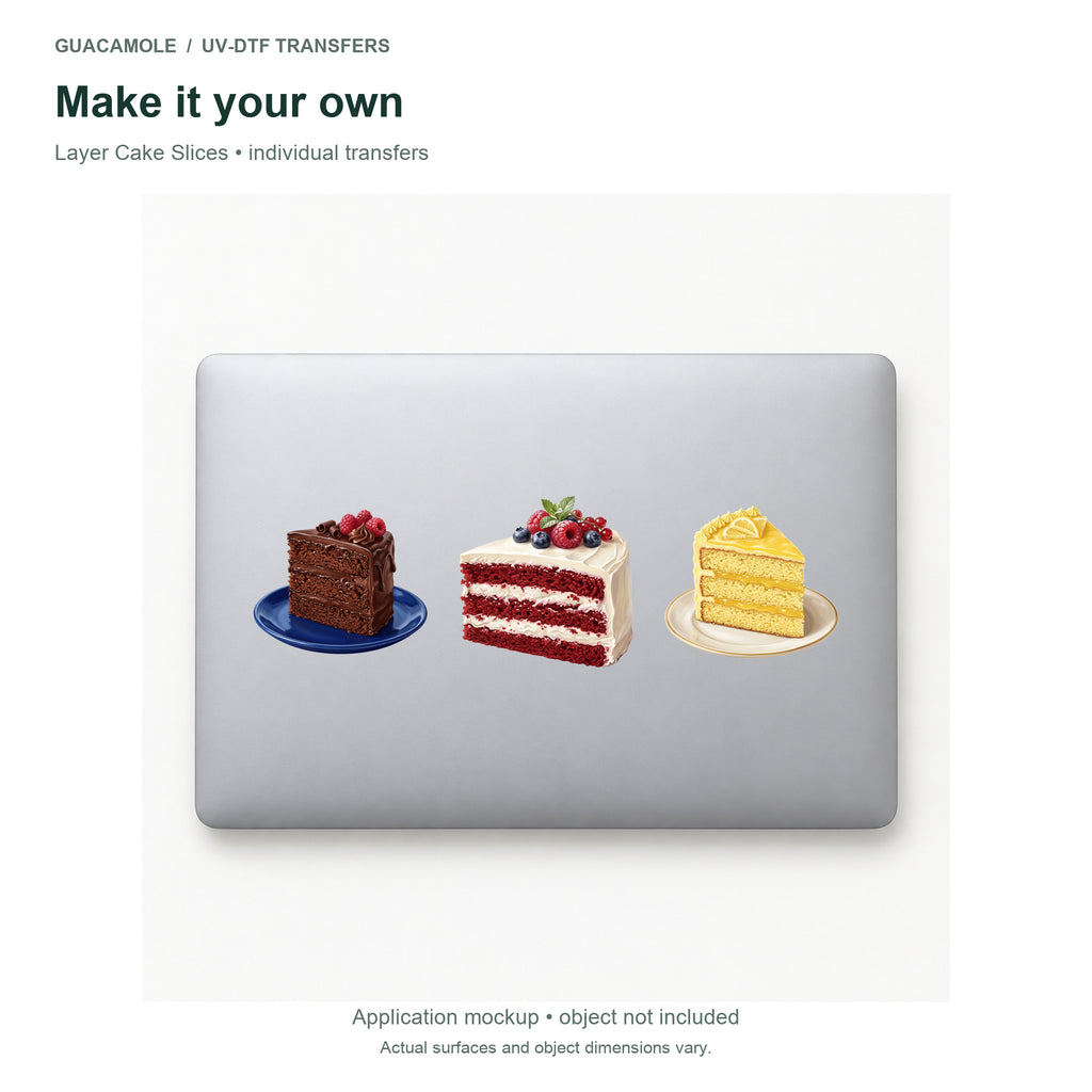 Layer Cake Slices — Three designs on a laptop