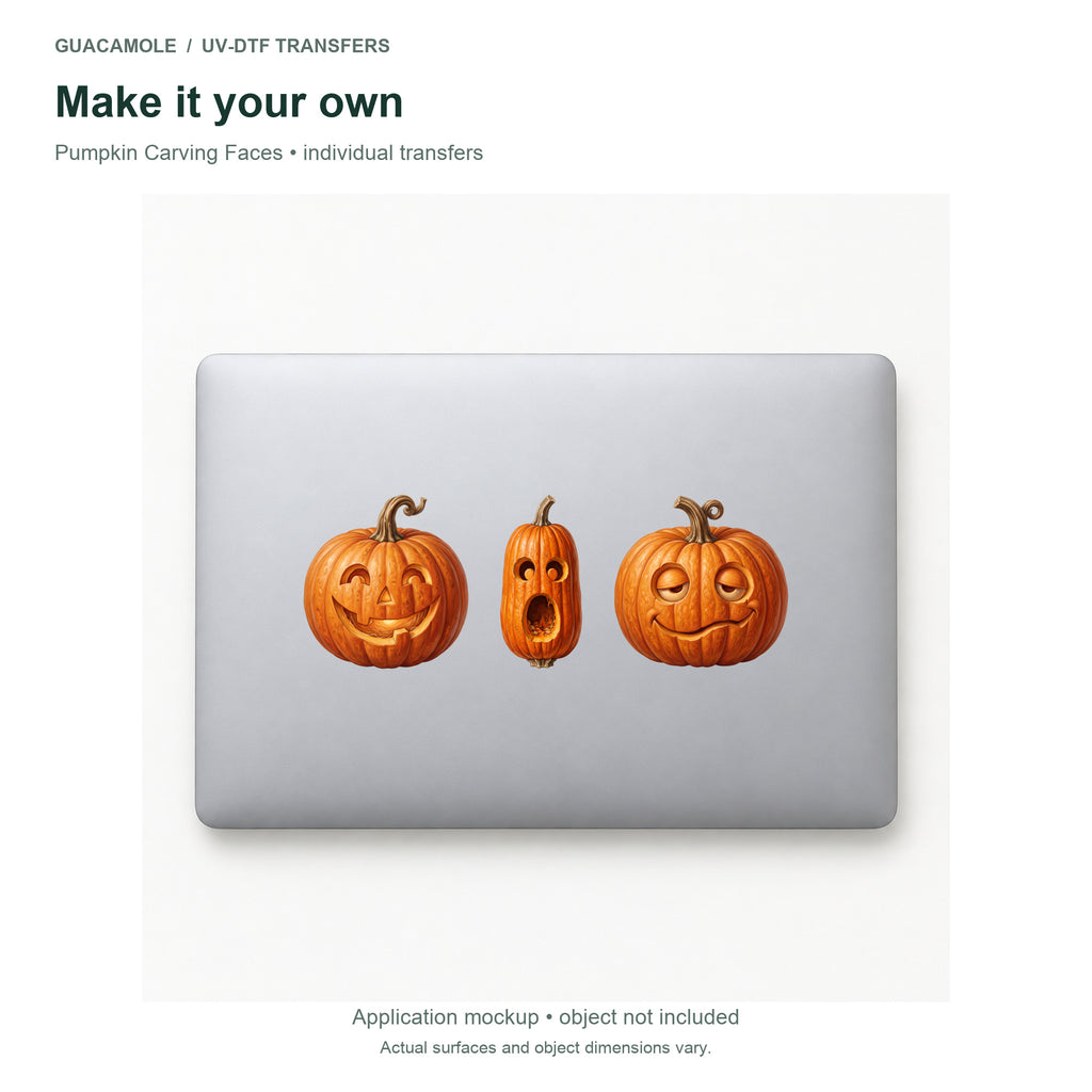 Pumpkin Carving Faces — Three designs on a laptop