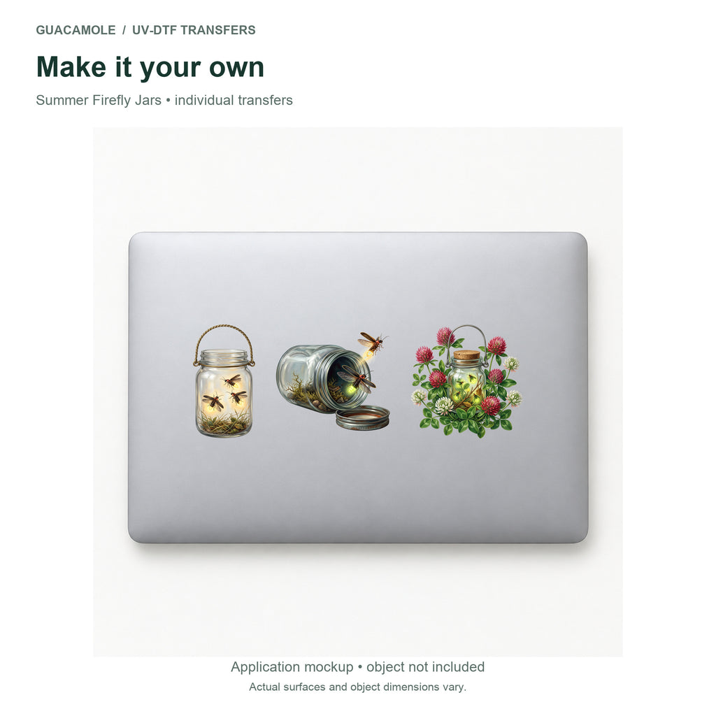 Summer Firefly Jars — Three designs on a laptop