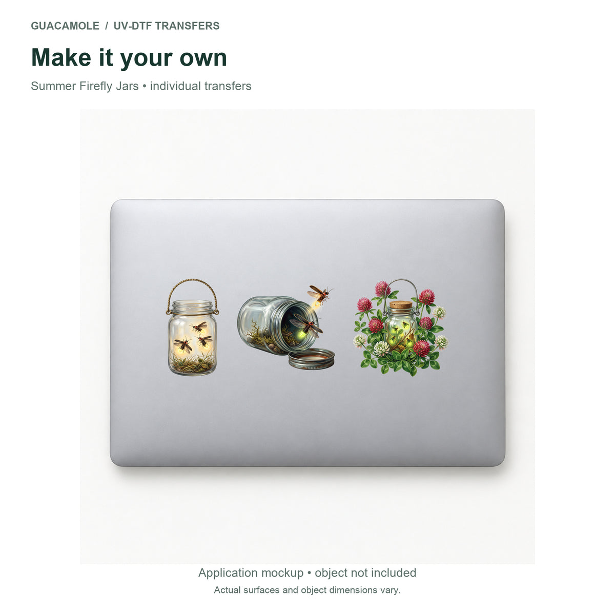 Summer Firefly Jars — Three designs on a laptop