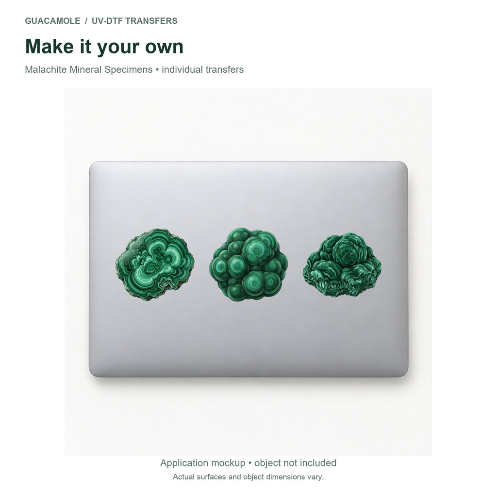 Malachite Mineral Specimens — Three designs on a laptop