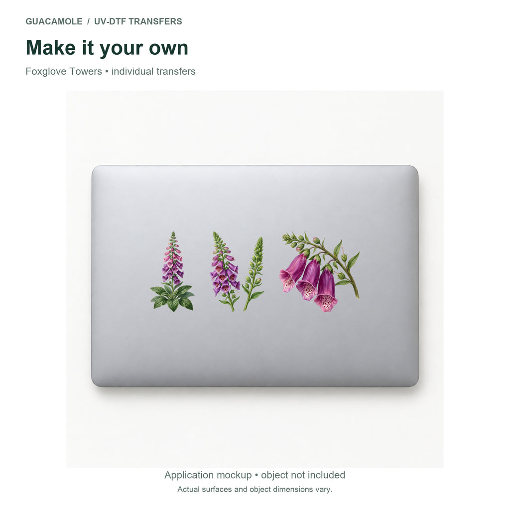 Foxglove Towers — Three designs on a laptop
