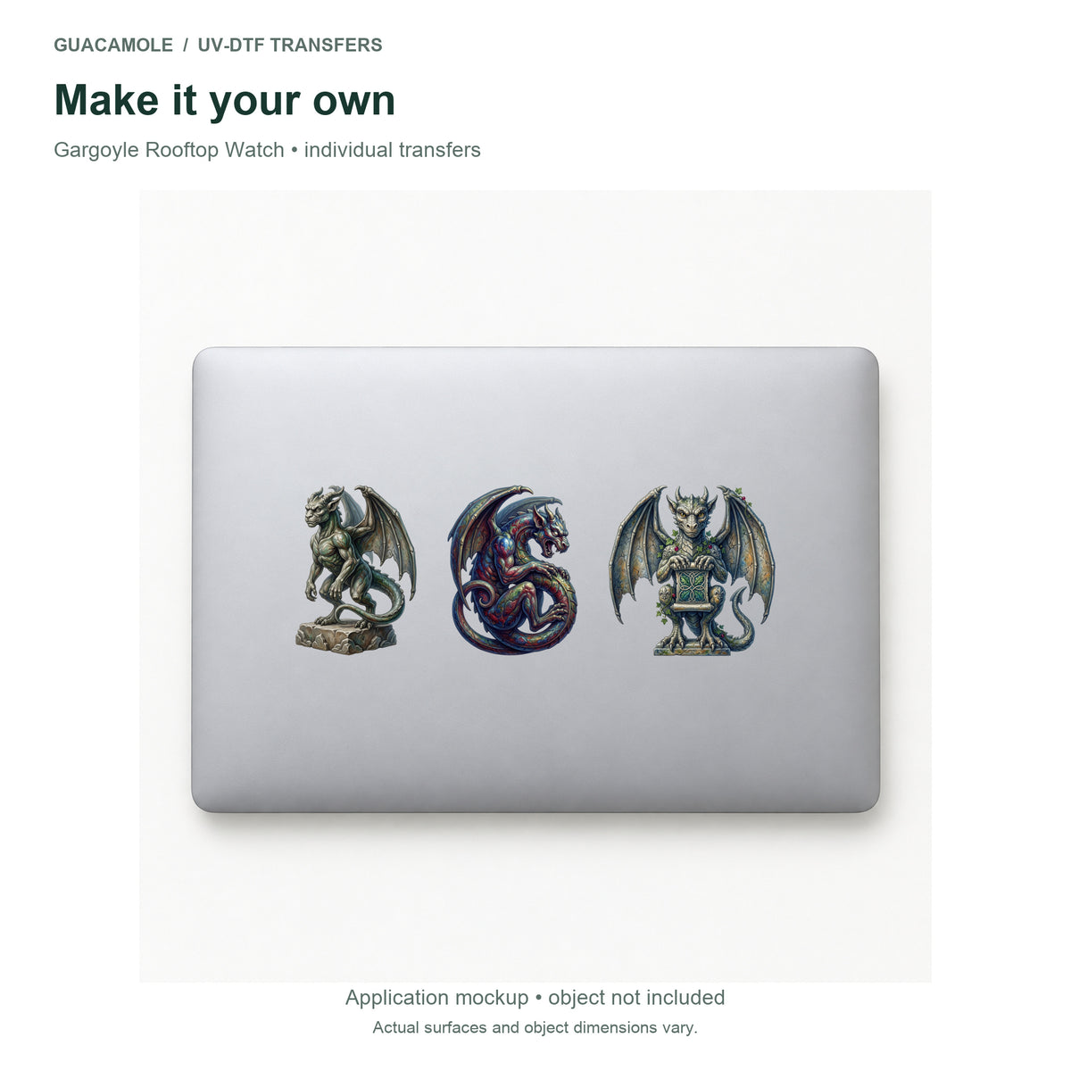 Gargoyle Rooftop Watch — Three designs on a laptop