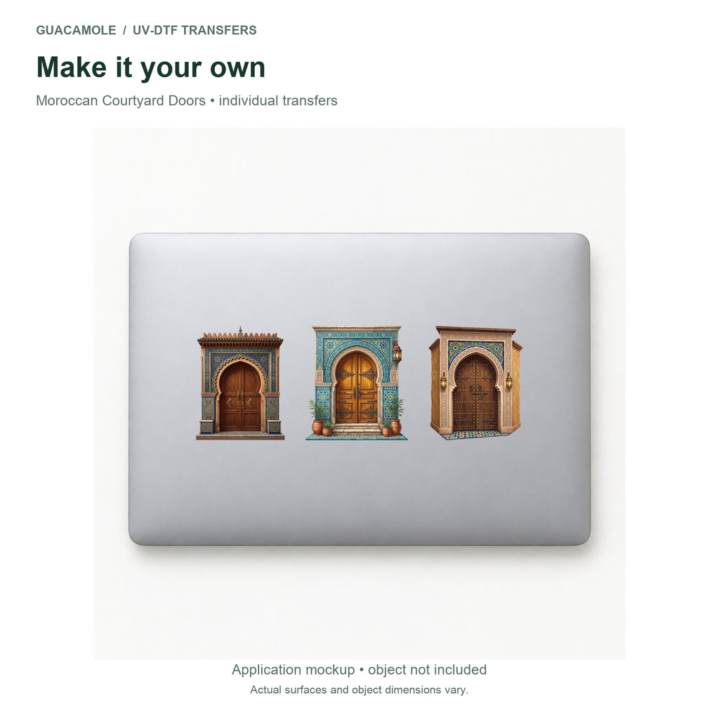 Moroccan Courtyard Doors — Three designs on a laptop