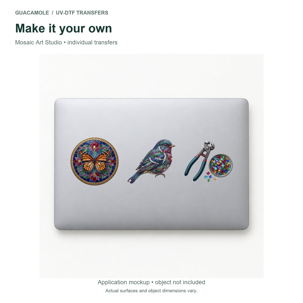 Mosaic Art Studio — Three designs on a laptop