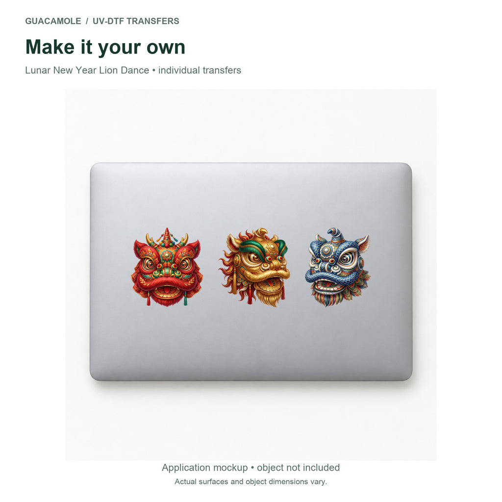 Lunar New Year Lion Dance — Three designs on a laptop