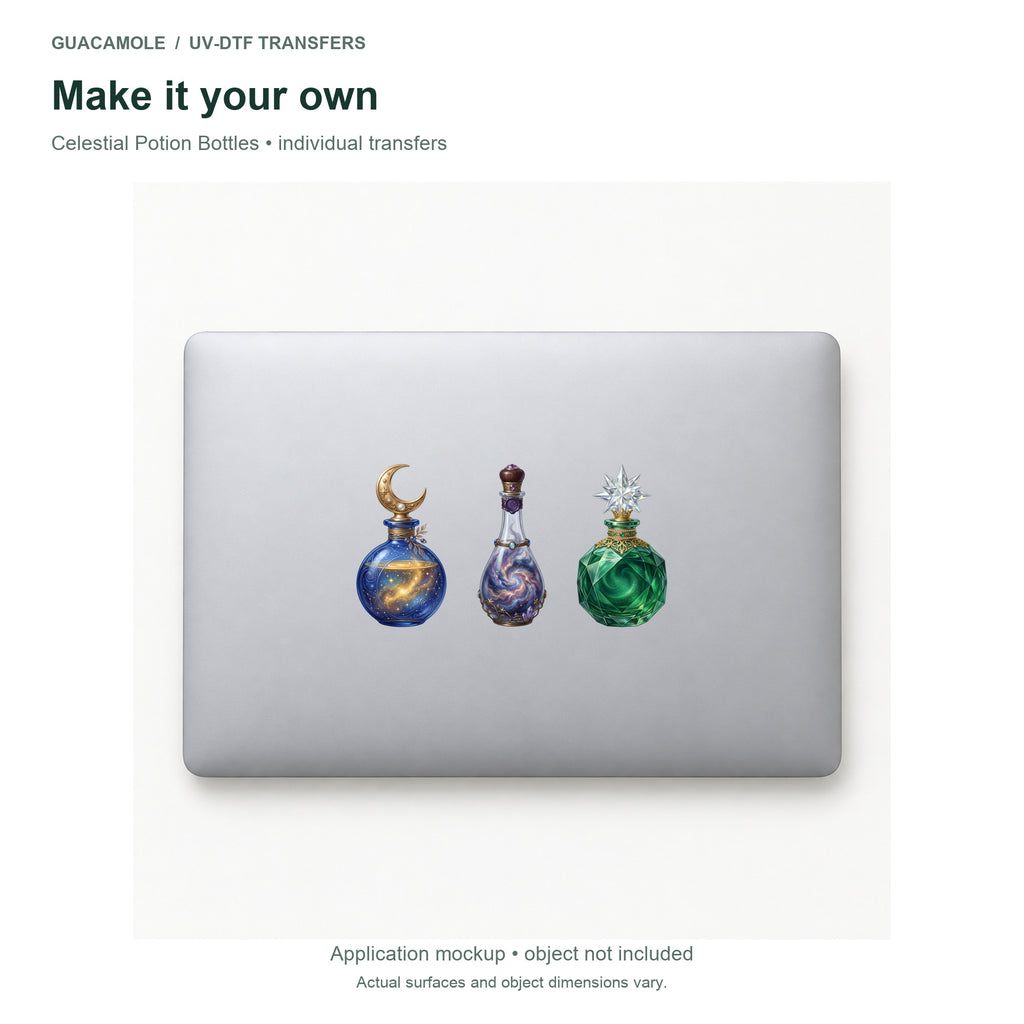 Celestial Potion Bottles — Three designs on a laptop