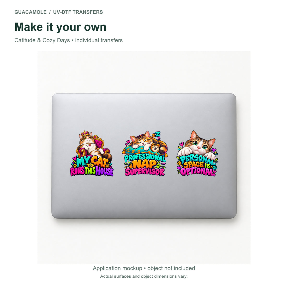 Catitude & Cozy Days — Three designs on a laptop