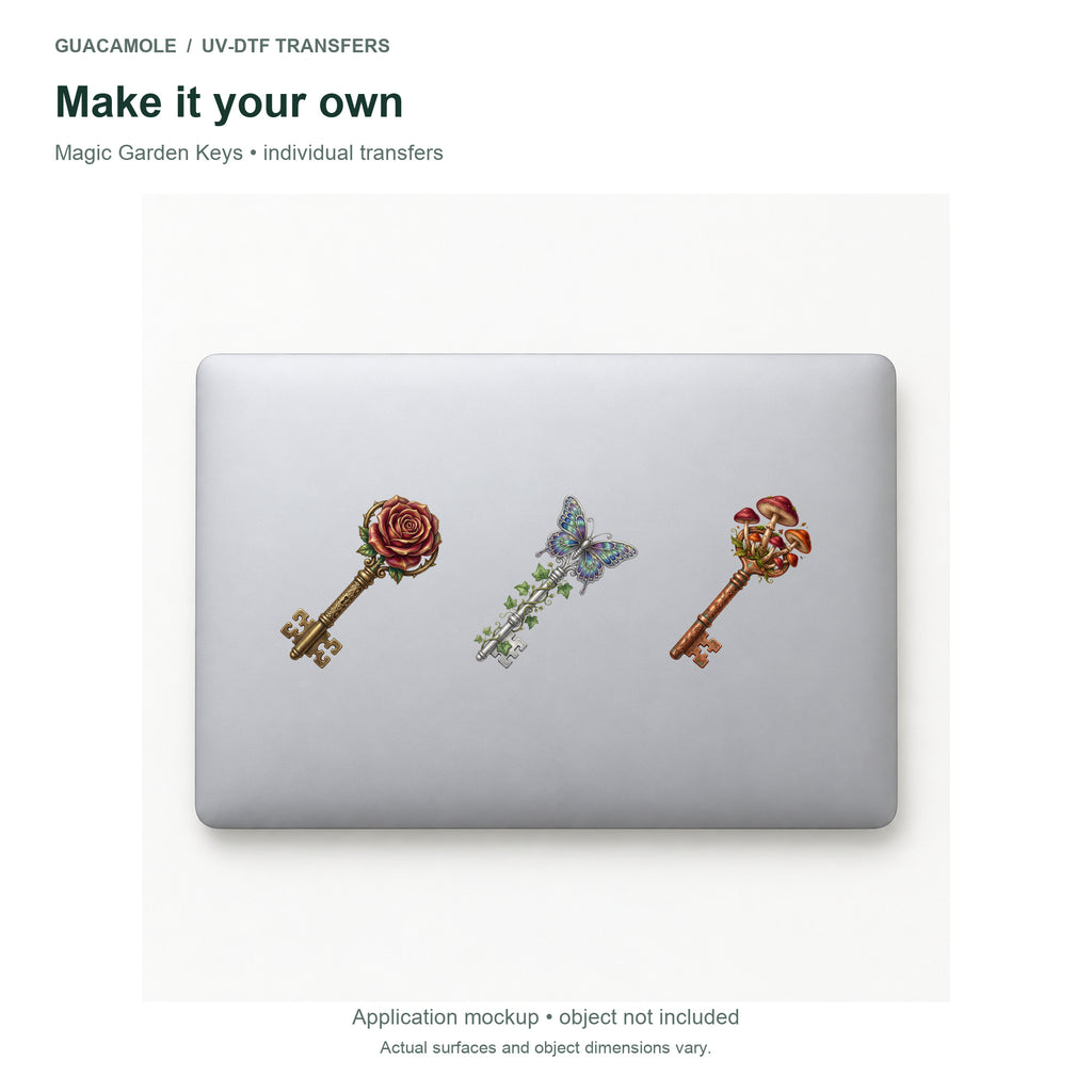 Magic Garden Keys — Three designs on a laptop