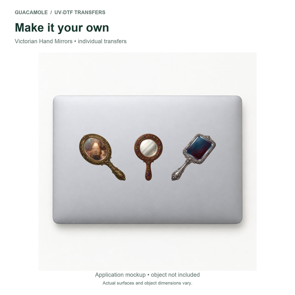 Victorian Hand Mirrors — Three designs on a laptop