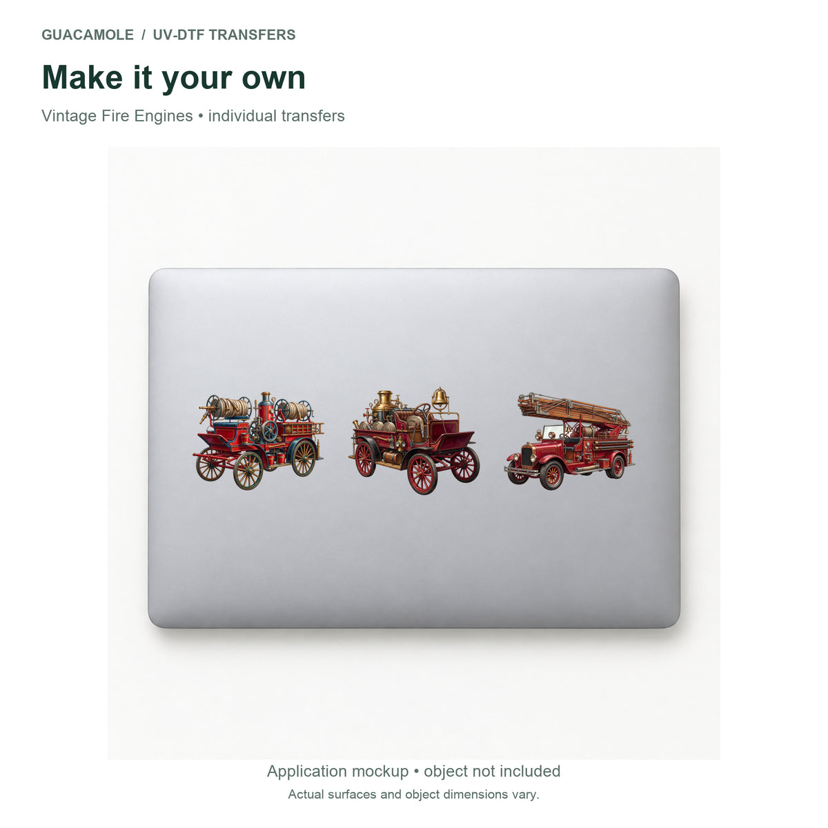 Vintage Fire Engines — Three designs on a laptop