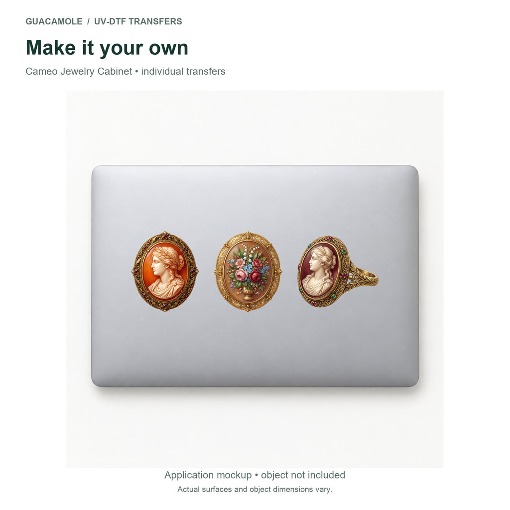 Cameo Jewelry Cabinet — Three designs on a laptop