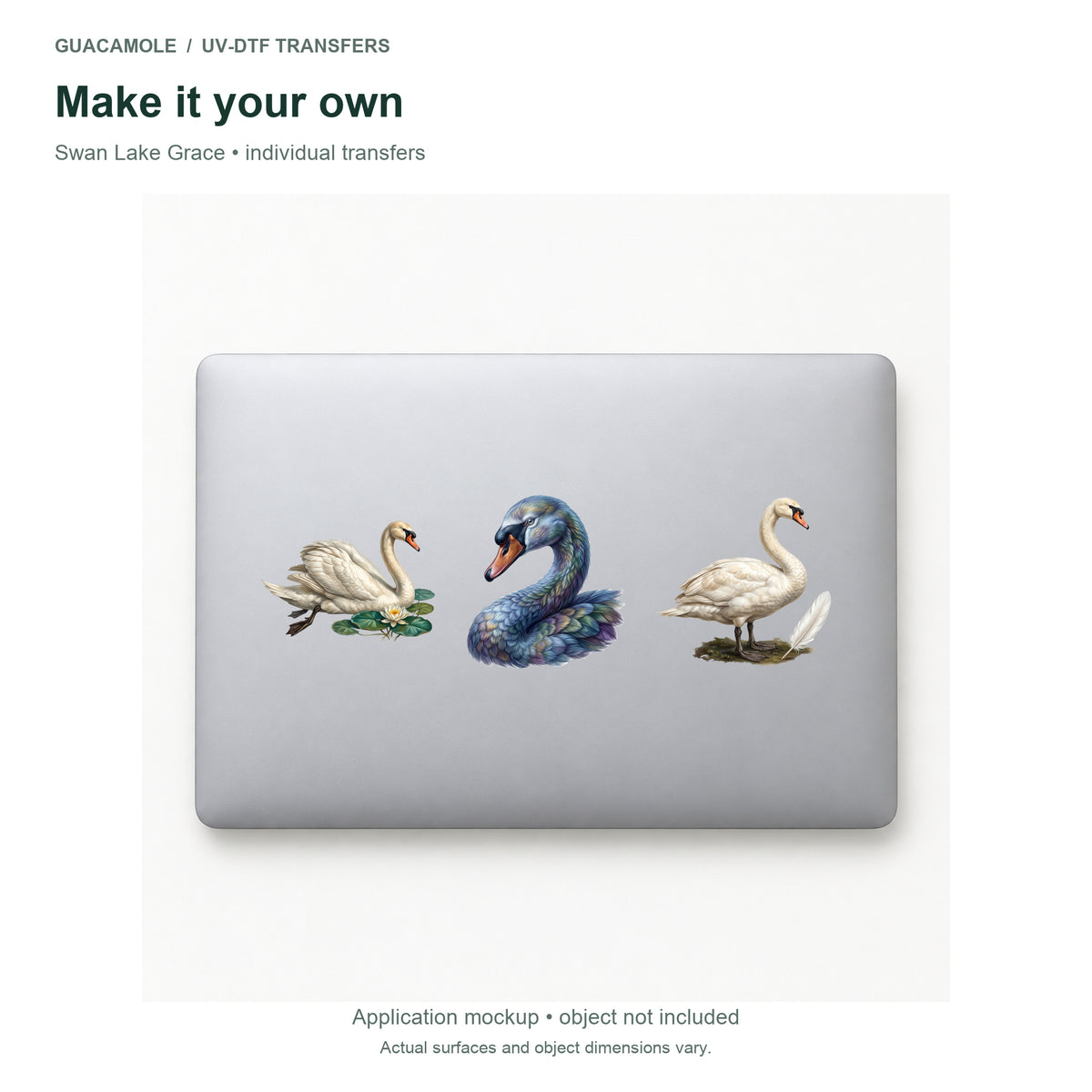 Swan Lake Grace — Three designs on a laptop