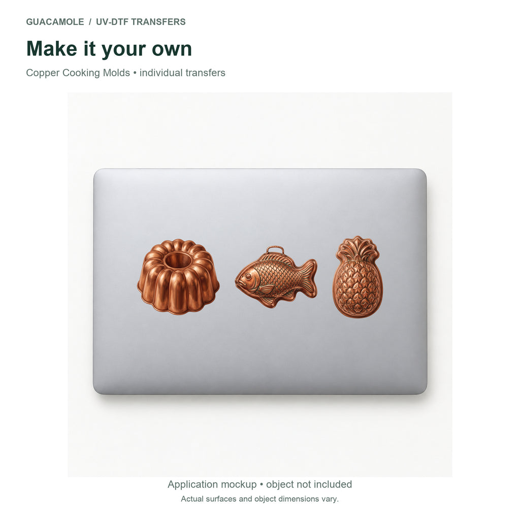 Copper Cooking Molds — Three designs on a laptop