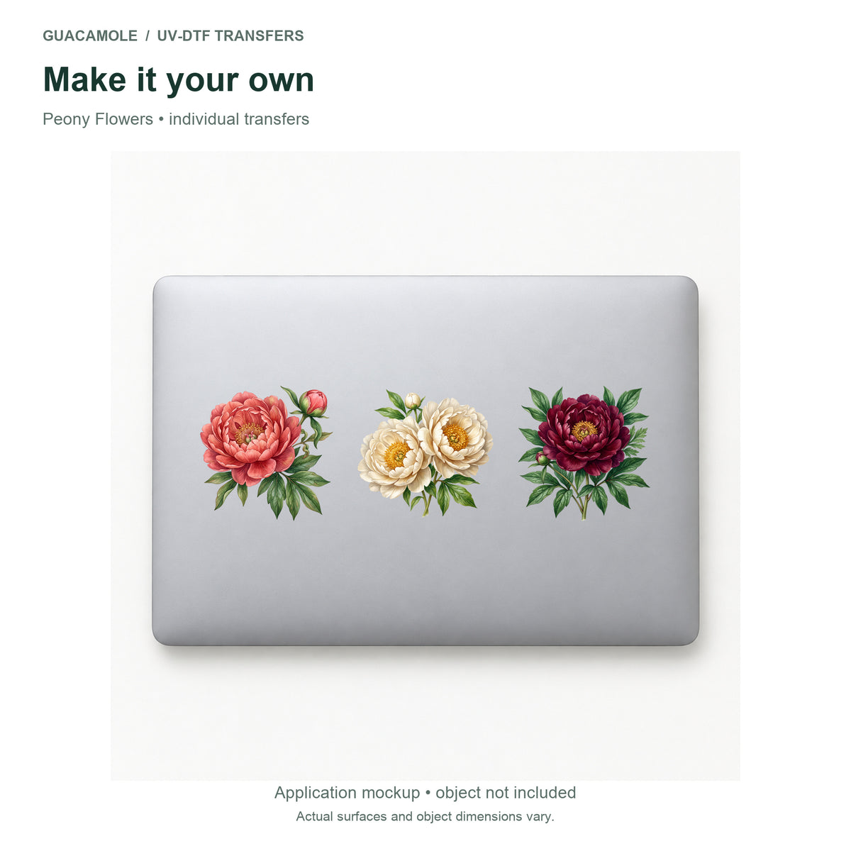 Peony Flowers — Three designs on a laptop