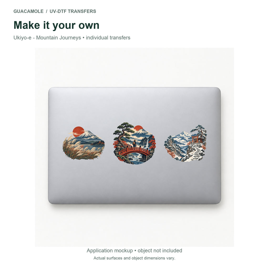 Ukiyo-e - Mountain Journeys — Three designs on a laptop