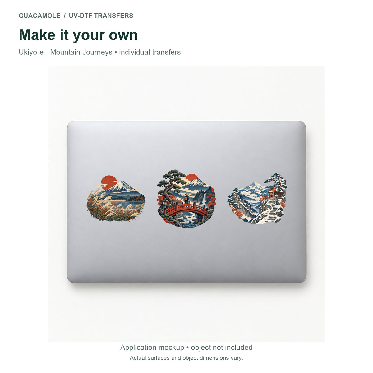 Ukiyo-e - Mountain Journeys — Three designs on a laptop
