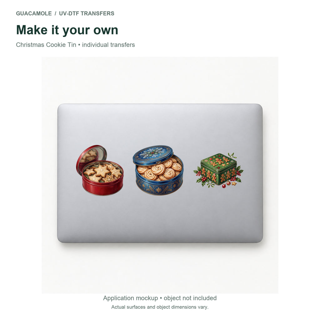 Christmas Cookie Tin — Three designs on a laptop