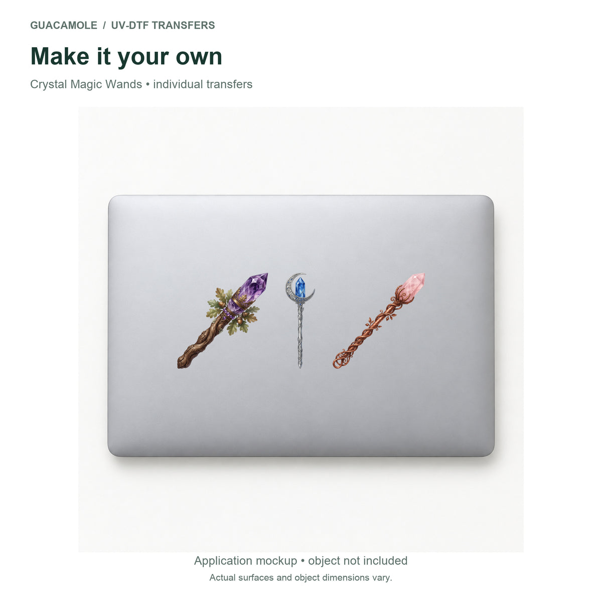 Crystal Magic Wands — Three designs on a laptop