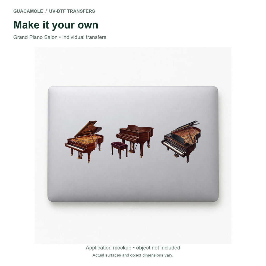 Grand Piano Salon — Three designs on a laptop