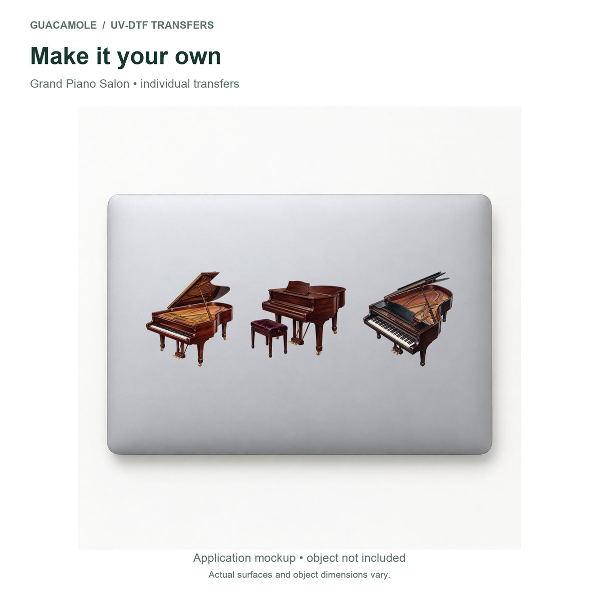 Grand Piano Salon — Three designs on a laptop