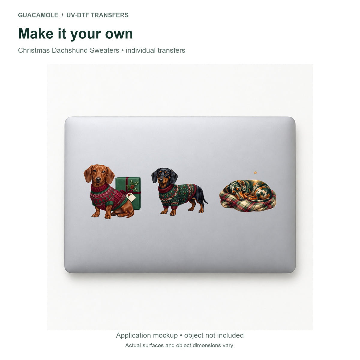 Christmas Dachshund Sweaters — Three designs on a laptop