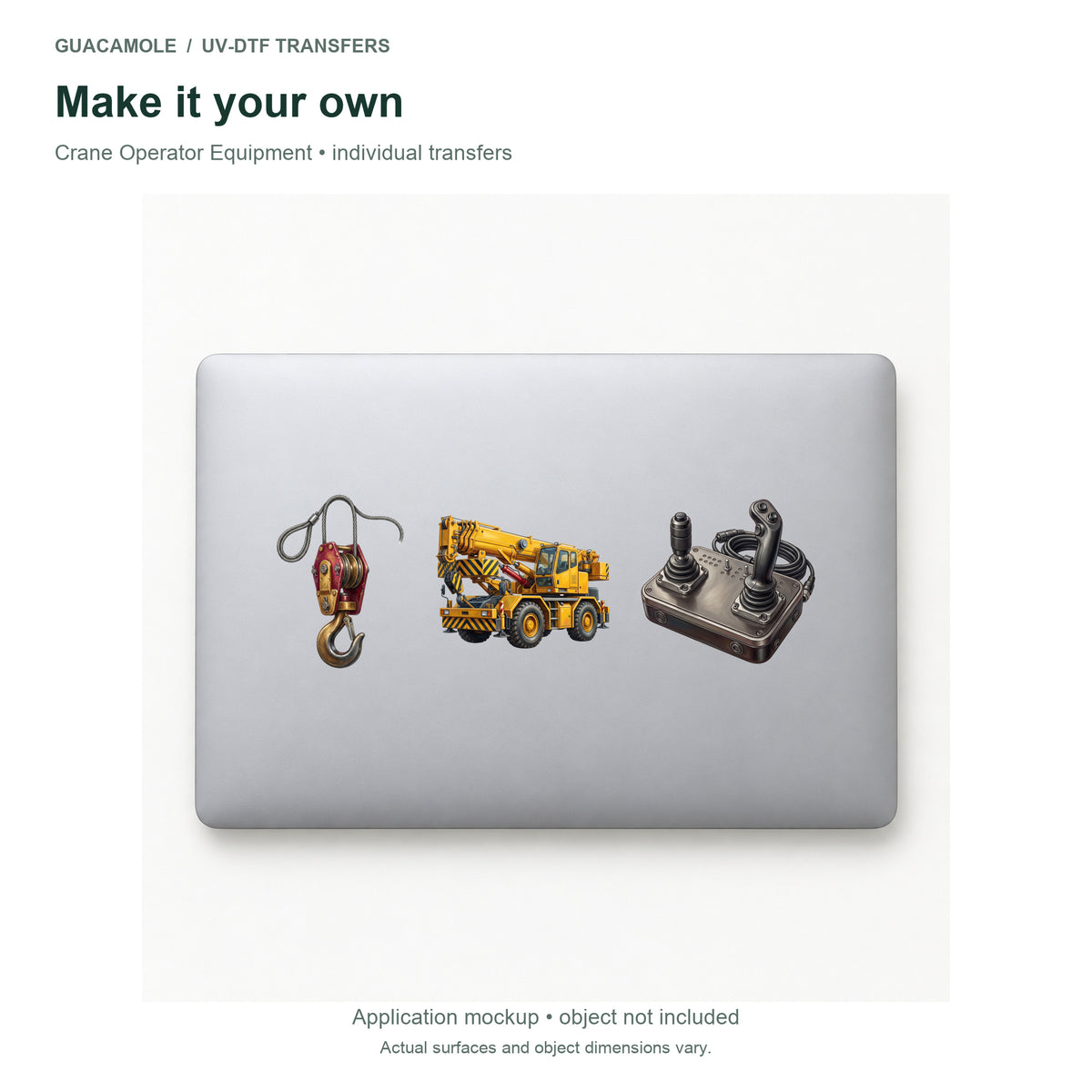 Crane Operator Equipment — Three designs on a laptop