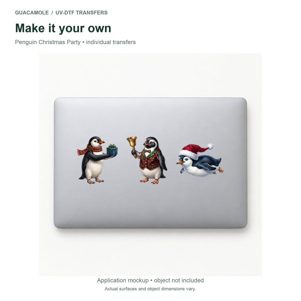 Penguin Christmas Party — Three designs on a laptop