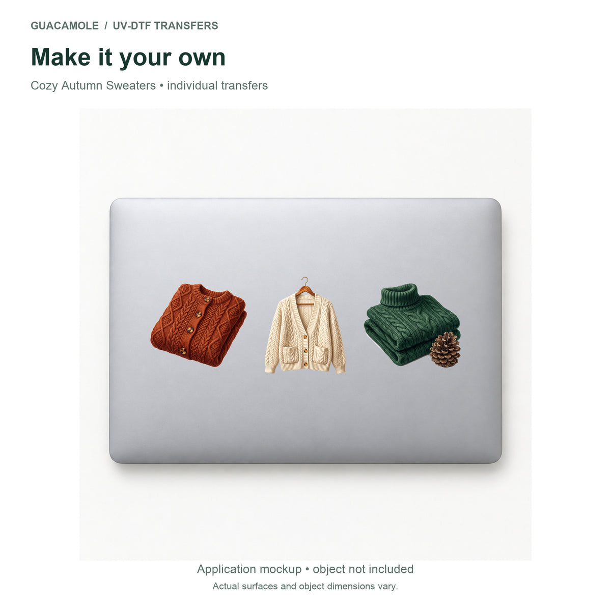 Cozy Autumn Sweaters — Three designs on a laptop