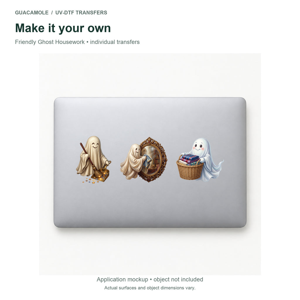 Friendly Ghost Housework — Three designs on a laptop