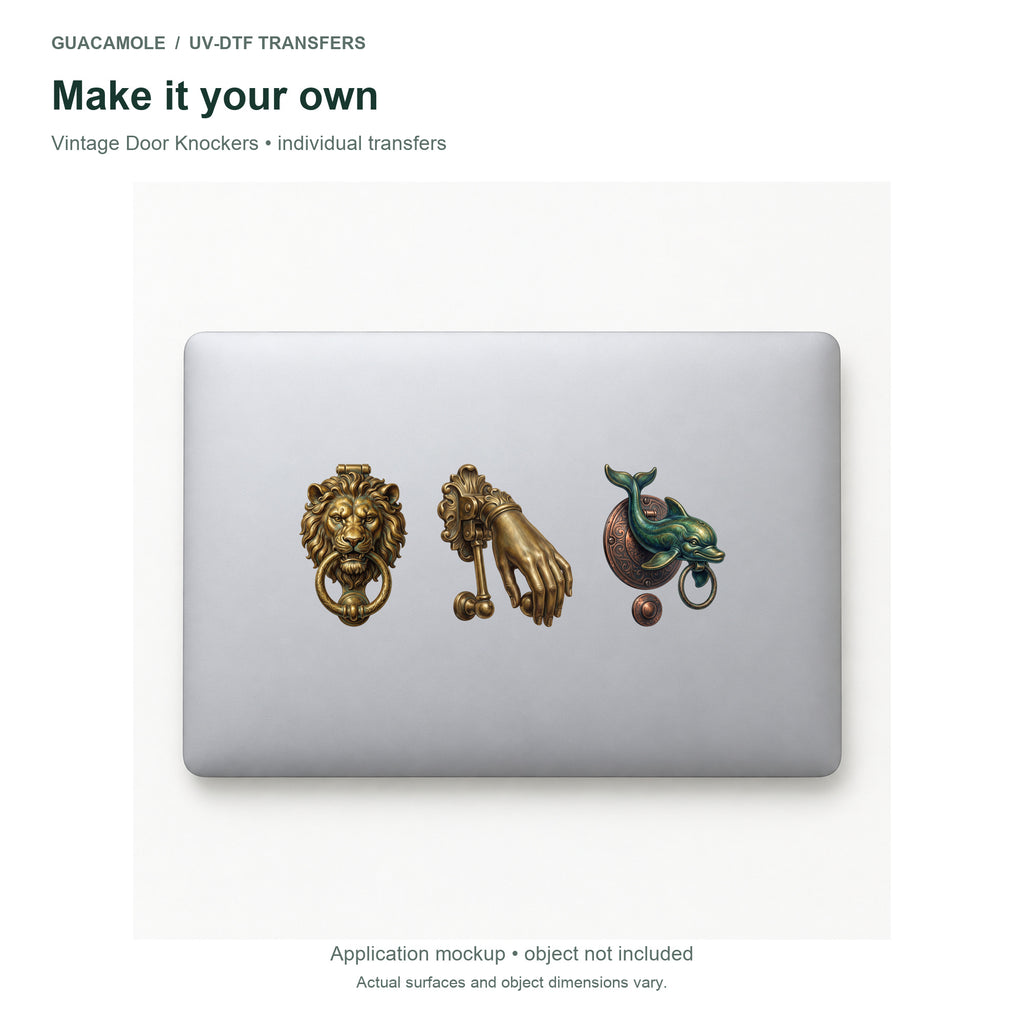 Vintage Door Knockers — Three designs on a laptop